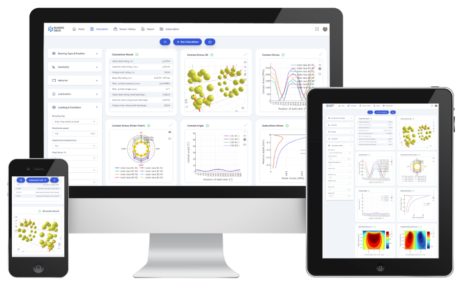 Bearing calculation software works on desktop and mobile devices - BearingSolve